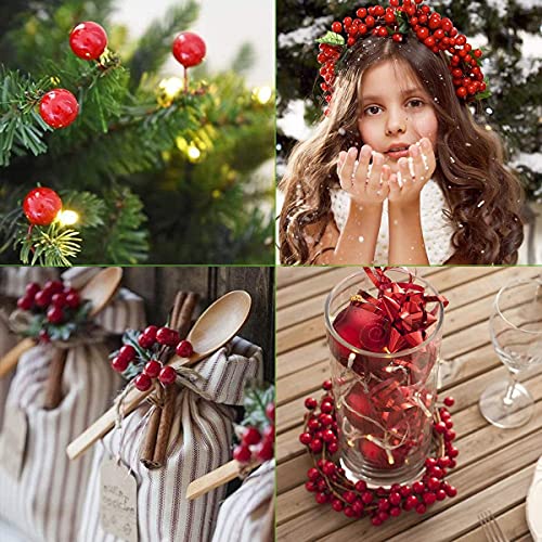 ENTHUR 200Pcs Christmas Holly Berries Artificial Berries for Christmas Wreath Decorations Wreath Making Supplies Christmas Tree Xmas Wreath Decorations