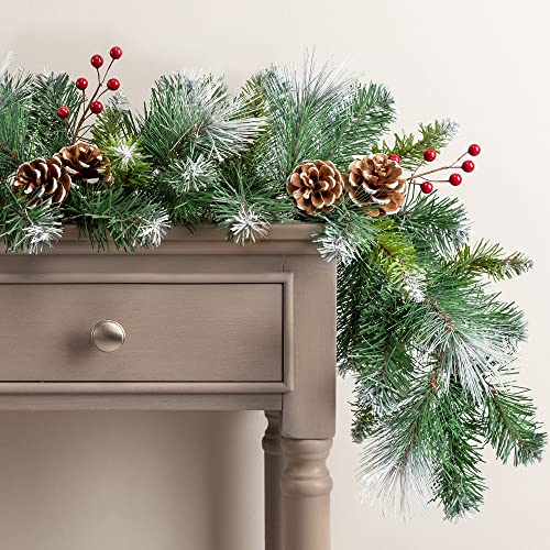 Christow Christmas Garland with Pine Cones and Berries 2.7m / 9ft, Luxury Thick Artificial Frosted Spruce Decoration for Fireplace and Stairs 2022