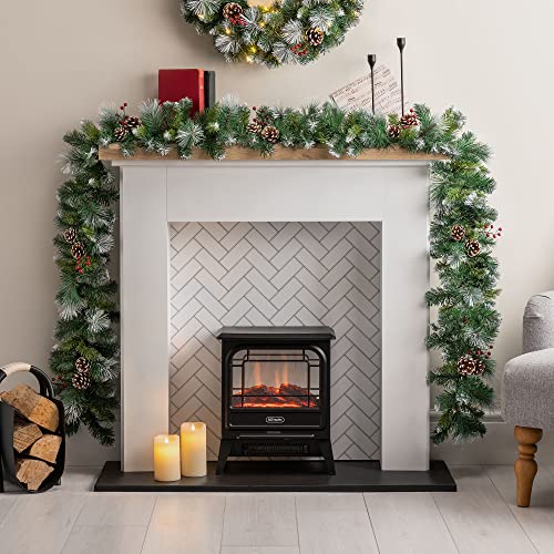 Christow Christmas Garland with Pine Cones and Berries 2.7m / 9ft, Luxury Thick Artificial Frosted Spruce Decoration for Fireplace and Stairs 2022