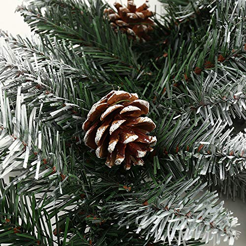 Dandelionsky 9FT(2.7M) Green Christmas Garland Decoration Snow Frosted Garlands with 15 Pine Cones for Fireplaces Stairs Doors