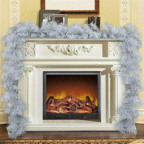 9ft Christmas Garland with Lights, 2.7m Pre-lit White Artificial Christmas Garlands 30 Led Reusable Wreath for Door Wall Stairs Fireplaces Xmas Home Garden DIY Decor