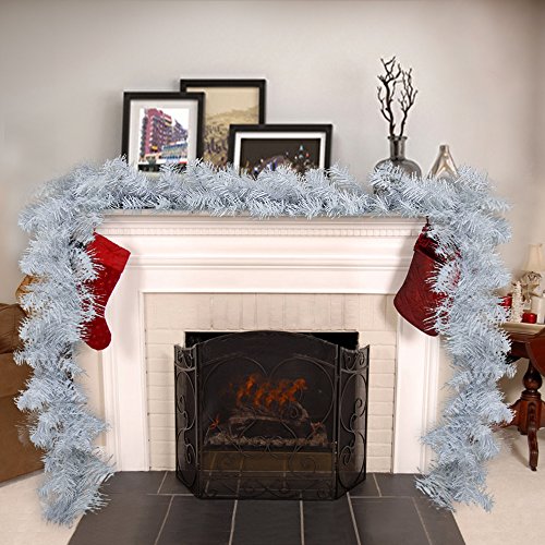 New_Soul 9ft Christmas Garlands for Stairs Fireplaces Artificial Xmas Garland Christmas Tree Decorations White (White)