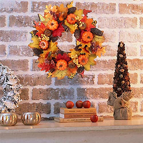 AIRICA 40/45CM Autumn Door Wreaths, Fall Maple Leaf Pumpkin Berry Garland Artificial Harvest Wreath Front Door for Halloween Christmas Thanksgiving Wall Home Outdoor&Indoor Decorations (Type A-40CM)