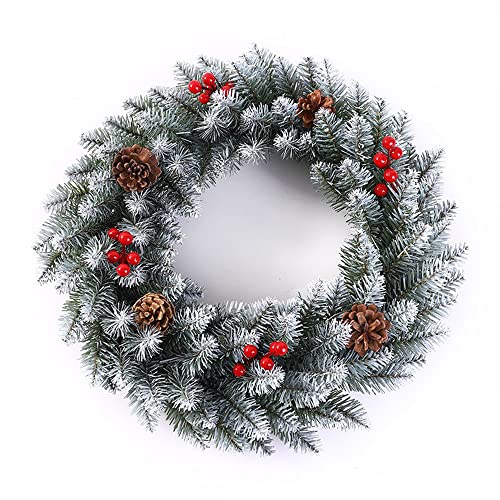Christmas Wreath Decoration Xmas Cedar Wreaths Outdoor Hanging Ornaments Front Door Artificial Snowflakes Wreaths with Pinecone Berries Decor for Door Table Window Wall Stairs (30cm)