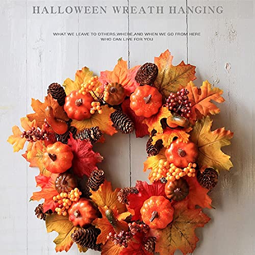 AIRICA 40/45CM Autumn Door Wreaths, Fall Maple Leaf Pumpkin Berry Garland Artificial Harvest Wreath Front Door for Halloween Christmas Thanksgiving Wall Home Outdoor&Indoor Decorations (Type A-40CM)