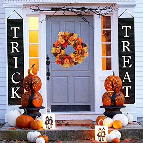 AIRICA 40/45CM Autumn Door Wreaths, Fall Maple Leaf Pumpkin Berry Garland Artificial Harvest Wreath Front Door for Halloween Christmas Thanksgiving Wall Home Outdoor&Indoor Decorations (Type A-40CM)