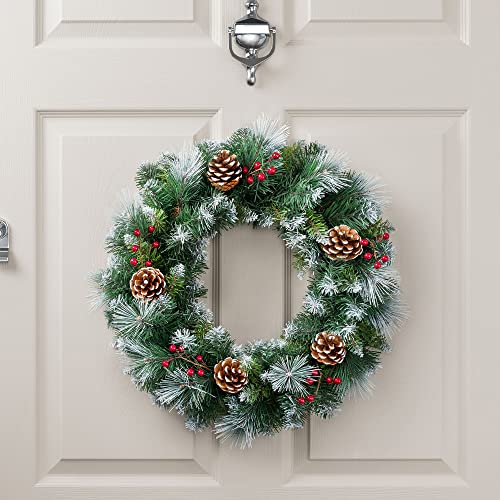Christow Christmas Wreath with Pine Cones and Berries, 45cm Luxury Thick Artificial Frosted Winter Spruce Decoration for Front Door 2022