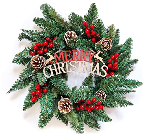 Christmas Hanging Wreath Large 18" Artificial Decoration with Frosted Snow Effect, Berries & Pinecones Christmas Wreath for indoors and outdoors