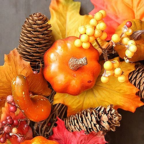 AIRICA 40/45CM Autumn Door Wreaths, Fall Maple Leaf Pumpkin Berry Garland Artificial Harvest Wreath Front Door for Halloween Christmas Thanksgiving Wall Home Outdoor&Indoor Decorations (Type A-40CM)