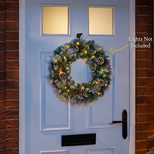 Christow Christmas Wreath with Pine Cones and Berries, 45cm Luxury Thick Artificial Frosted Winter Spruce Decoration for Front Door 2022
