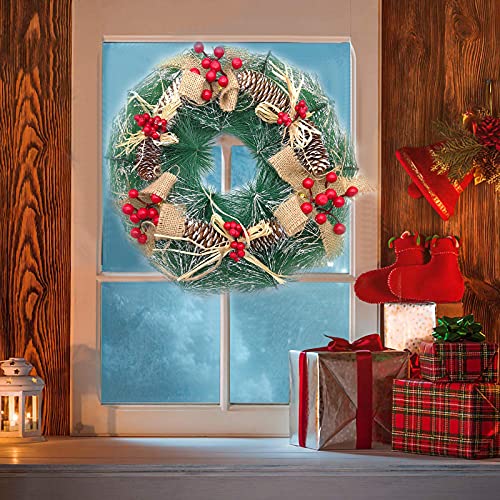Christmas Wreath, 32cm Christmas Wreath Door Garland, Christmas Decoration Front Door Winter Xmas Party Decoration with Frosted Snow Effect, Berries & Pinecones Window Wall Decorations
