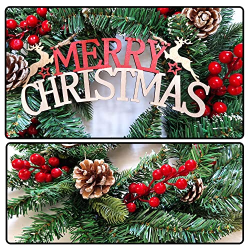 Christmas Hanging Wreath Large 18" Artificial Decoration with Frosted Snow Effect, Berries & Pinecones Christmas Wreath for indoors and outdoors