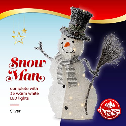 Christmas Village Light up Glitter Snowman Decoration 35 LEDs Warm Light, 