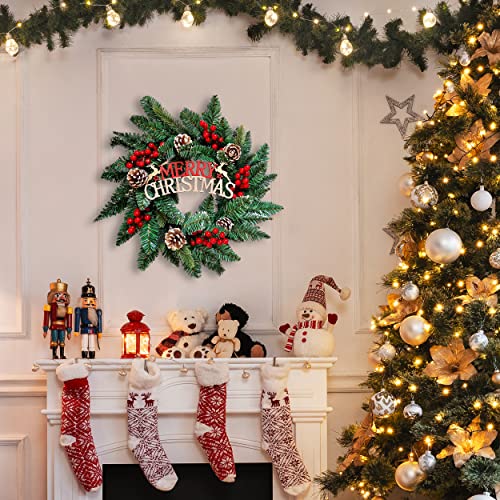 Christmas Hanging Wreath Large 18" Artificial Decoration with Frosted Snow Effect, Berries & Pinecones Christmas Wreath for indoors and outdoors