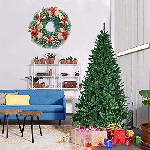 Christmas Wreath, 32cm Christmas Wreath Door Garland, Christmas Decoration Front Door Winter Xmas Party Decoration with Frosted Snow Effect, Berries & Pinecones Window Wall Decorations