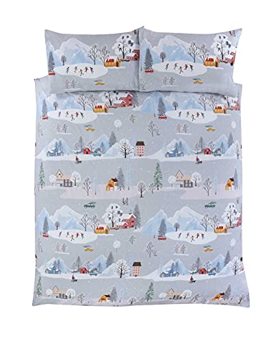 Christmas Town Double Duvet Cover Set, Festive Xmas, Cotton