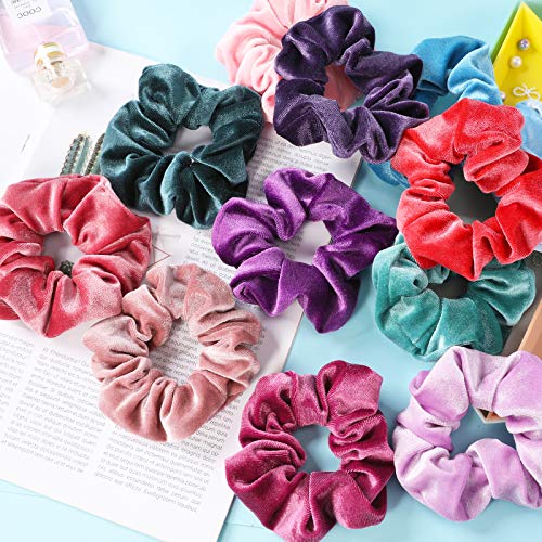 VENUSTE Scrunchies for Women and Girls, Premium Velvet Scrunchy for Hair, Cute Colors Elastic Thick Bands, Soft Ropes Ponytail Holder Hair Accessories, 12 Pack Multi