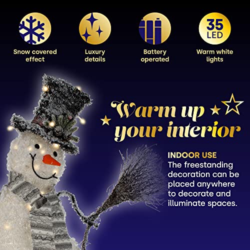 Christmas Village Light up Glitter Snowman Decoration 35 LEDs Warm Light, 