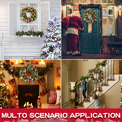 BEYAOBN 30cm Christmas Wreath Xmas Decorations Winter Pine Door Wreath Front Door Artificial Pine Garland with LED light Berries Balls Decor Christmas Window Wall Decorations