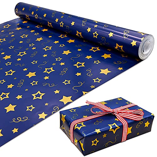 Christmas Gift Wrapping Paper, Navy Blue and Gold