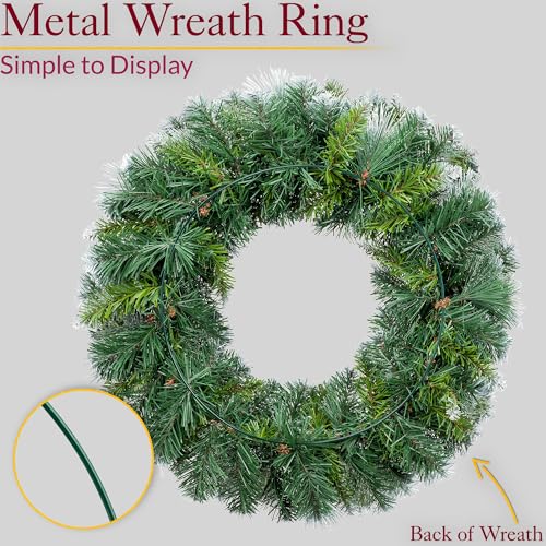 Christow Christmas Wreath with Pine Cones and Berries, 45cm Luxury Thick Artificial Frosted Winter Spruce Decoration for Front Door 2022