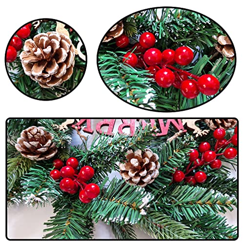 Christmas Hanging Wreath Large 18" Artificial Decoration with Frosted Snow Effect, Berries & Pinecones Christmas Wreath for indoors and outdoors