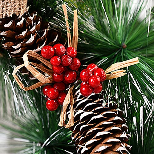 Christmas Wreath, 32cm Christmas Wreath Door Garland, Christmas Decoration Front Door Winter Xmas Party Decoration with Frosted Snow Effect, Berries & Pinecones Window Wall Decorations