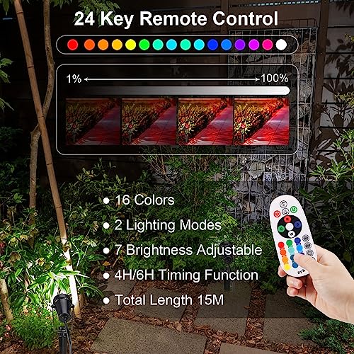 GreenClick Garden Spot Lights, Color Changing Garden Lights Mains Powered Waterproof, RGB Outdoor Spotlight Plug-in Outside Lights, 12V Timer Memory Remote for Wall Yard Landscape Christmas, 4 Pack