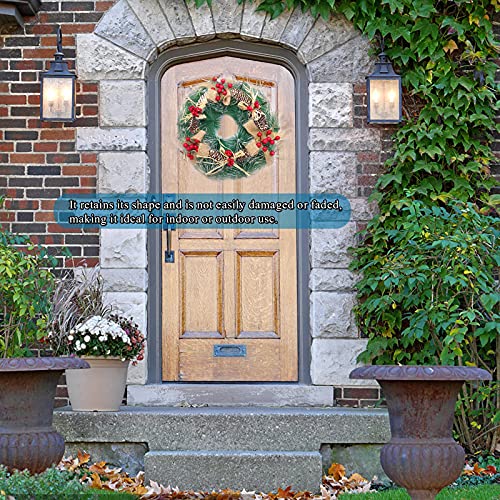 Christmas Wreath, 32cm Christmas Wreath Door Garland, Christmas Decoration Front Door Winter Xmas Party Decoration with Frosted Snow Effect, Berries & Pinecones Window Wall Decorations