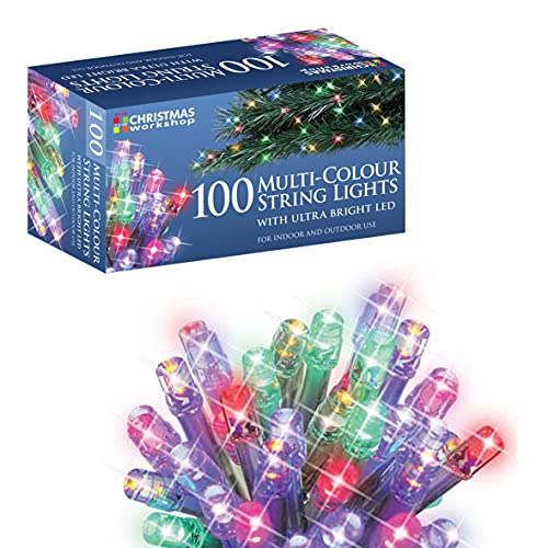 The Christmas Workshop 75400 Multi-Coloured Christmas Tree Lights / 100 Static LED Decorative Fairy Lights / 6.9 Metres Long / Mains Operated / Indoor Or Outdoor Home Christmas Decorations