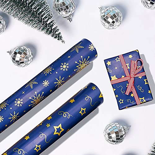 Christmas Gift Wrapping Paper, Navy Blue and Gold