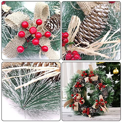 Christmas Wreath, 32cm Christmas Wreath Door Garland, Christmas Decoration Front Door Winter Xmas Party Decoration with Frosted Snow Effect, Berries & Pinecones Window Wall Decorations