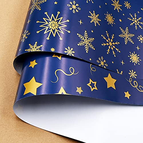 Christmas Gift Wrapping Paper, Navy Blue and Gold