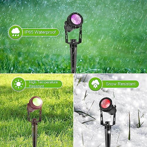 GreenClick Garden Spot Lights, Color Changing Garden Lights Mains Powered Waterproof, RGB Outdoor Spotlight Plug-in Outside Lights, 12V Timer Memory Remote for Wall Yard Landscape Christmas, 4 Pack
