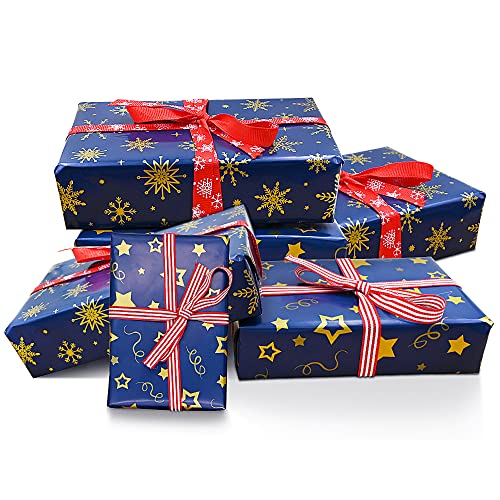 Christmas Gift Wrapping Paper, Navy Blue and Gold
