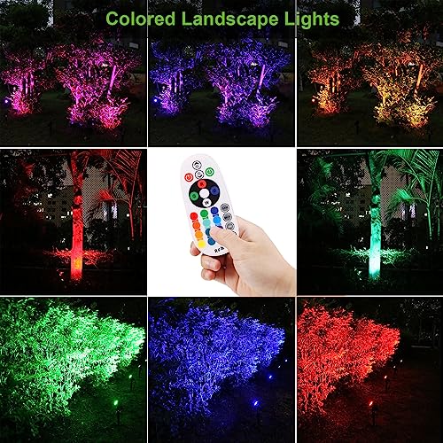 GreenClick Garden Spot Lights, Color Changing Garden Lights Mains Powered Waterproof, RGB Outdoor Spotlight Plug-in Outside Lights, 12V Timer Memory Remote for Wall Yard Landscape Christmas, 4 Pack