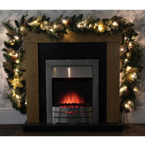 WeRChristmas Pre-Lit Decorated Garland Christmas Decoration Illuminated with 40-LED Lights, Cream/Gold, 9 feet (2.7 m)