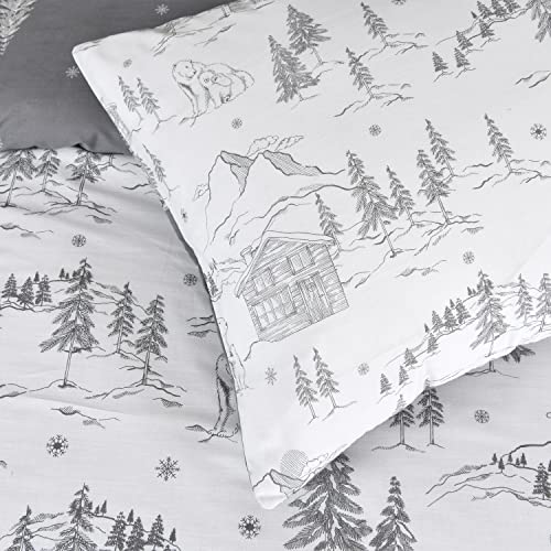 SINGLE  Sleepdown Polar Bears Winter Scene Snowflake White Grey Reversible Duvet Cover Single (135cm x 200cm)