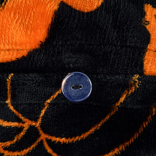 Sleepdown Halloween Spooky Ghost Black Orange Flannel Fleece Reversible Duvet Cover Quilt Bedding Set with Pillowcases Warm Soft Easy Care Bed Linen - Double (200cm x 200cm)