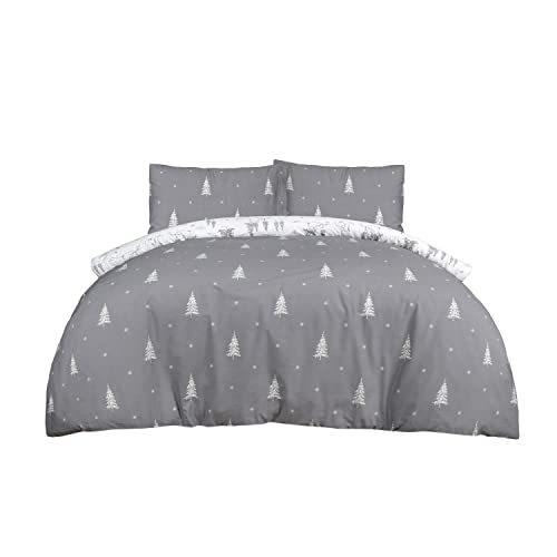 SINGLE  Sleepdown Polar Bears Winter Scene Snowflake White Grey Reversible Duvet Cover Single (135cm x 200cm)