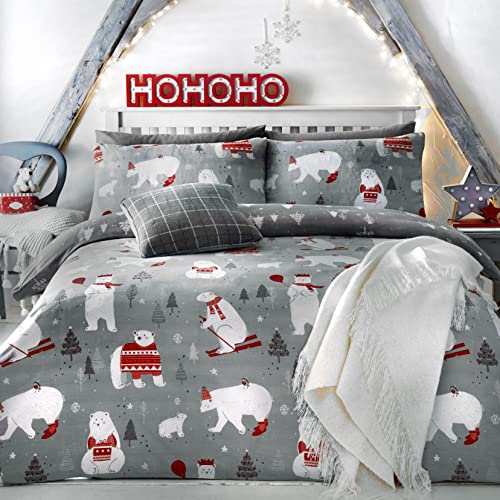 Christmas Polar Bears Duvet Cover Set | Double Bed - Silver