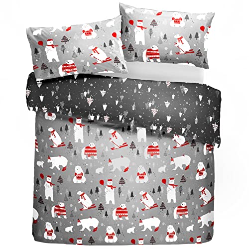 Christmas Polar Bears Duvet Cover Set | Double Bed - Silver