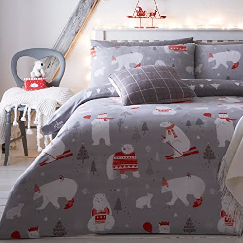 Christmas Polar Bears Duvet Cover Set | Double Bed - Silver