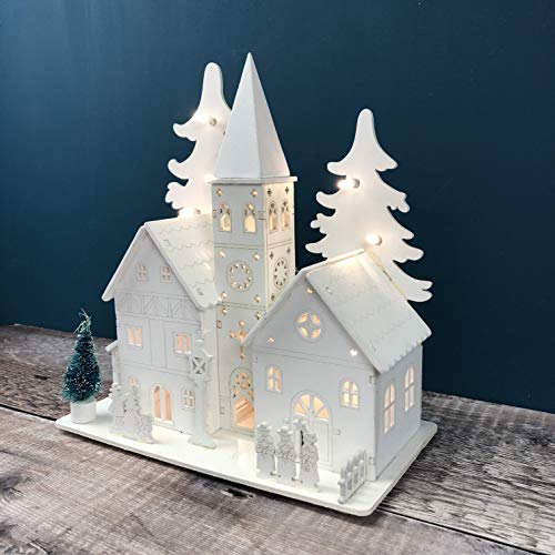 Pre-Lit Alpine White Christmas Village Scene LED Decoration