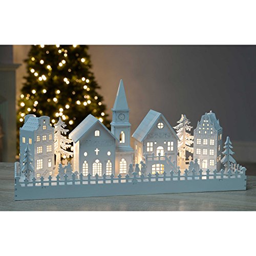 LED-Lit Wooden Church Scene Christmas Decoration, 45cm - White