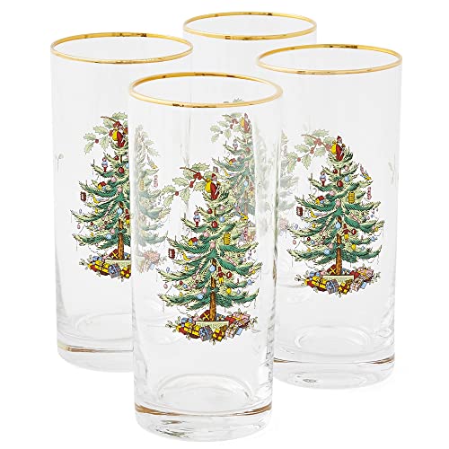 Spode Christmas Tree 15oz Highball Glasses, Set of 4
