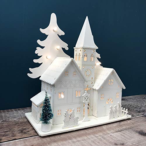 Pre-Lit Alpine White Christmas Village Scene LED Decoration