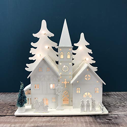 Pre-Lit Alpine White Christmas Village Scene LED Decoration