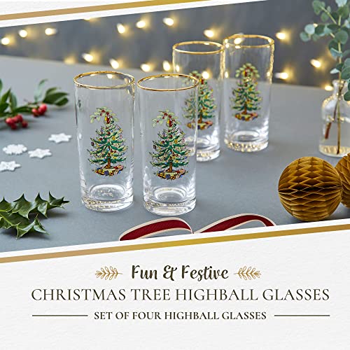Spode Christmas Tree 15oz Highball Glasses, Set of 4