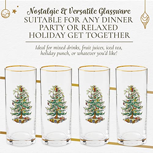 Spode Christmas Tree 15oz Highball Glasses, Set of 4